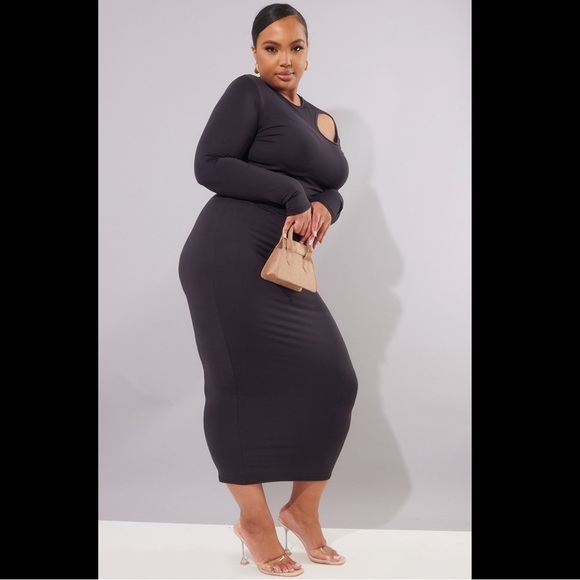 BNWT Plus Black Cut Out Long Sleeve Midaxi Dress - Picture 5 of 5